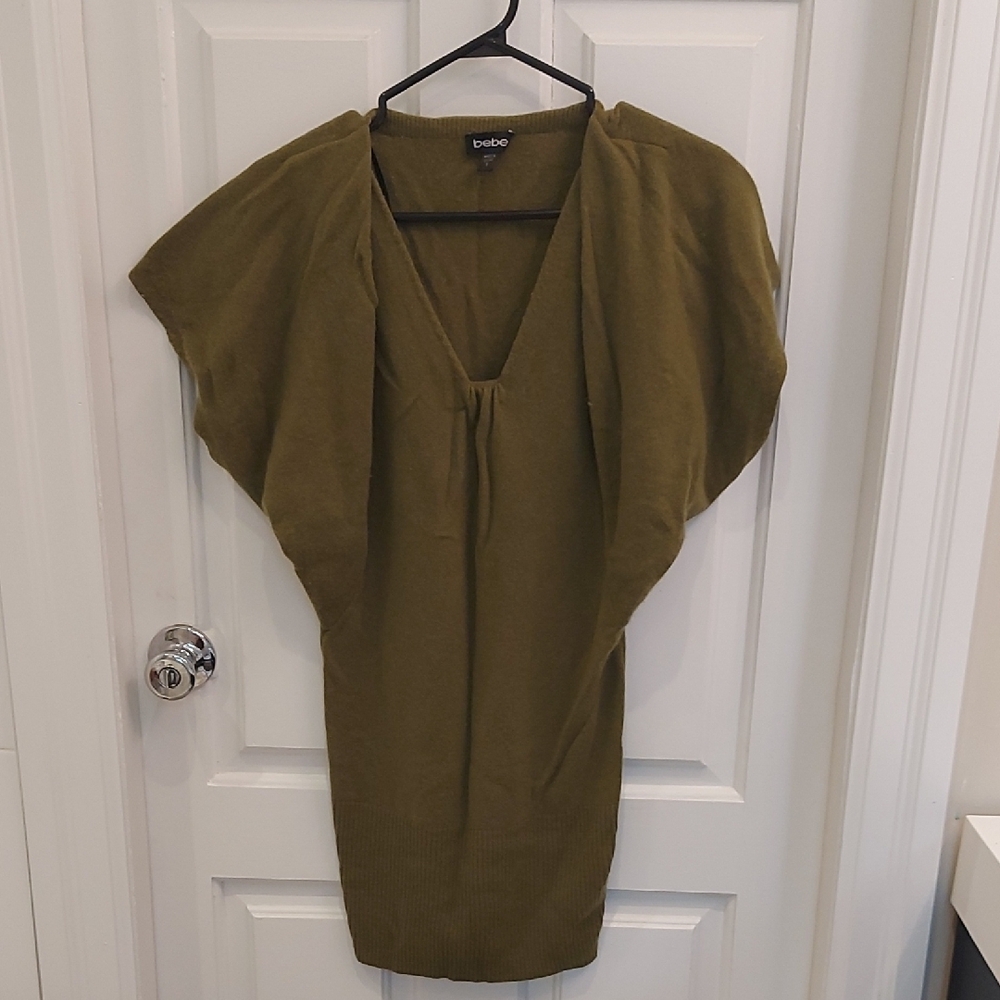 Bebe Khaki Knit V-Neck Dress